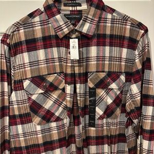 NWT. Banana Republic Men's Flannel Plaid Shirt - Red, Black, Tan